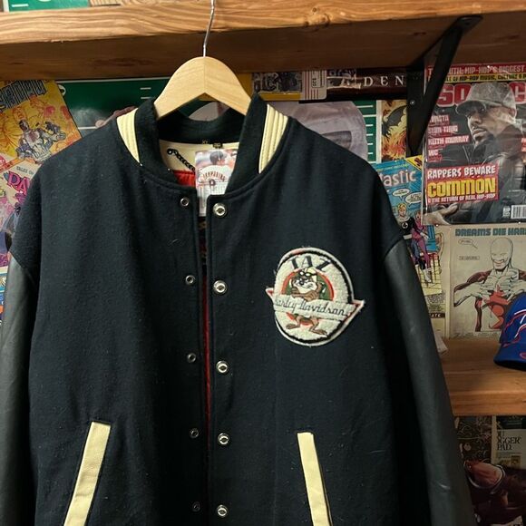 Harley Davidson Taz Motorcycle Leather Letterman Jacket Sz XL 1950 FL Vintage - Picture 4 of 9